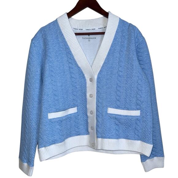Tuckernuck Sport Sweater Women’s M Light Blue Cable Charley Cardigan Knit - Picture 1 of 10